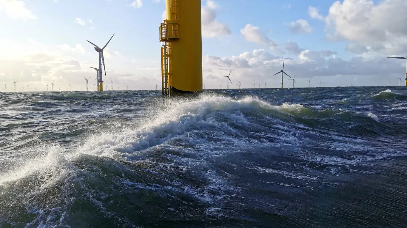 water foundation, sea, wind turbine