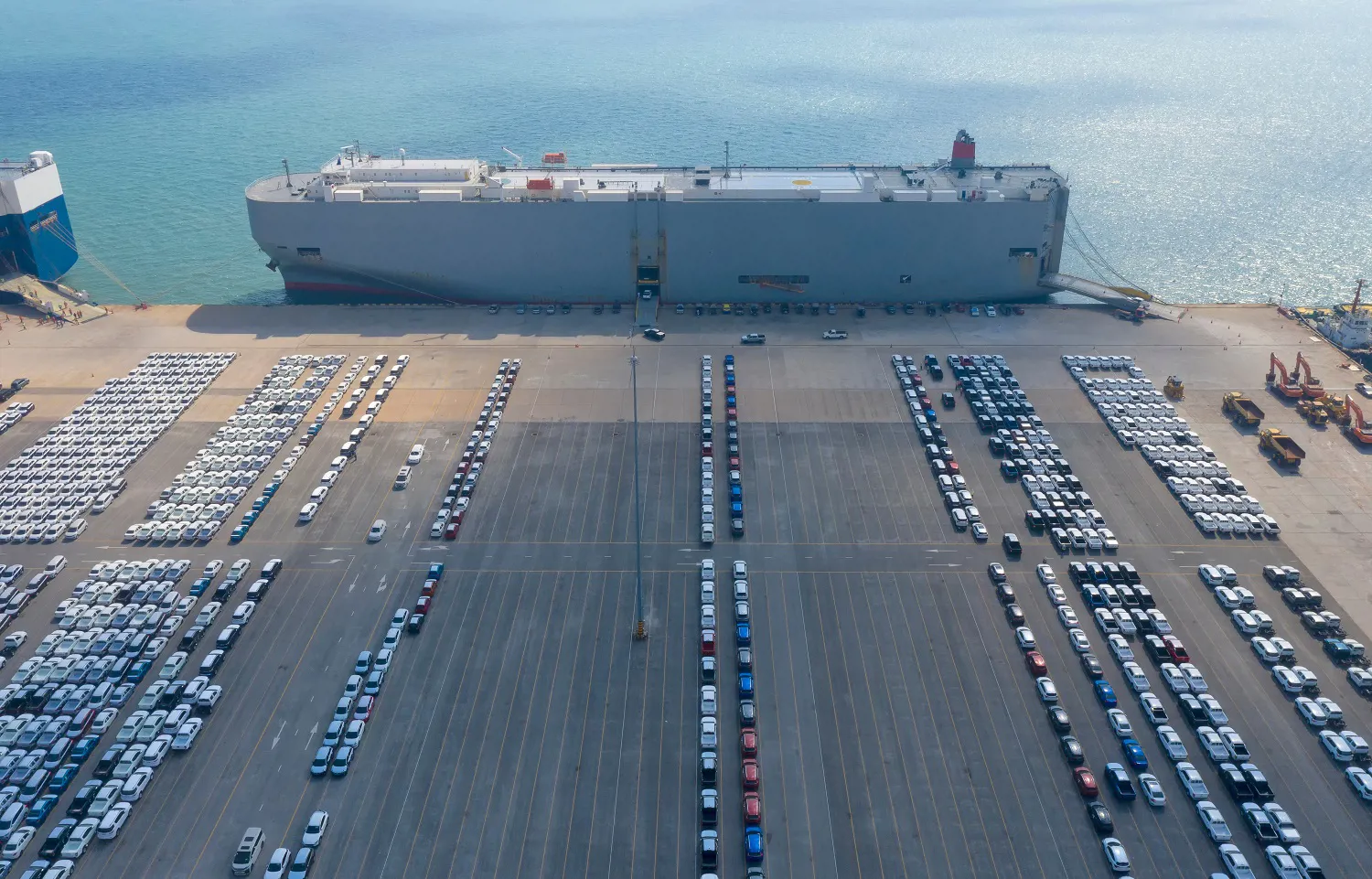 roro ship in port with cars